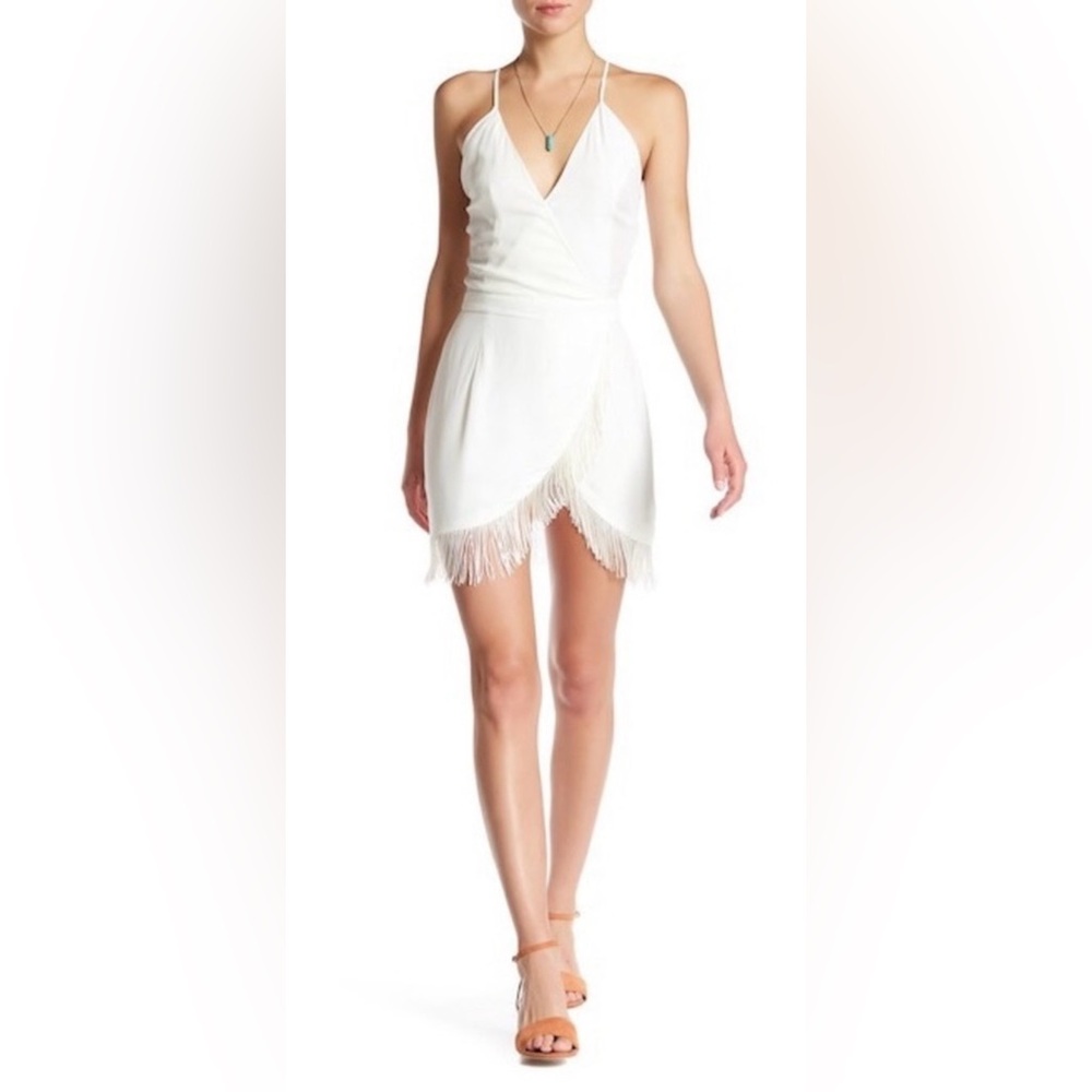 Lovers + Friends White Fringe Wrap Mini Dress - Small